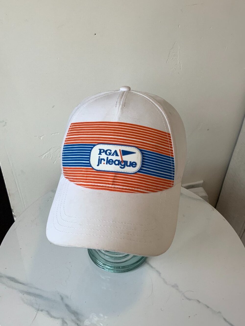 PGA Jr League White Orange Blue Retro Stripe Golf Hat